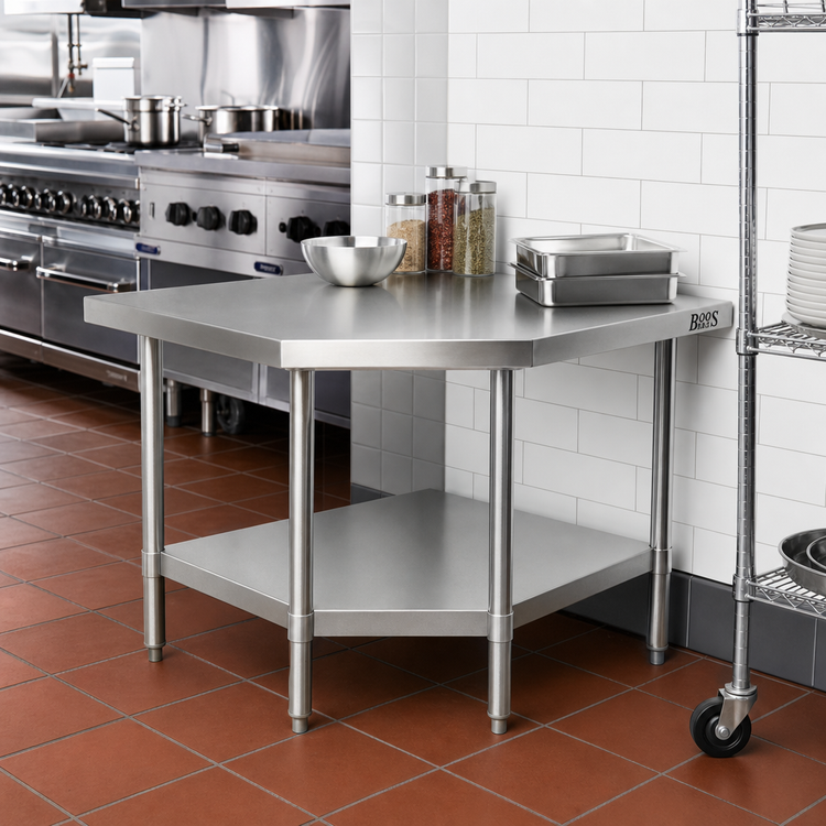 Product image #2 for John Boos Stallion 30" x 30" Economy Stainless Steel Corner Work Table with Adjustable Undershelf