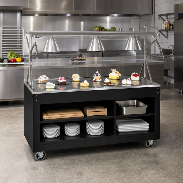 Product image #2 for Vollrath 2-Series Affordable Portable™ 46 Inch Mobile Utility Station, Stainless Steel Top, Buffet Breath Guard, Open Storage Base