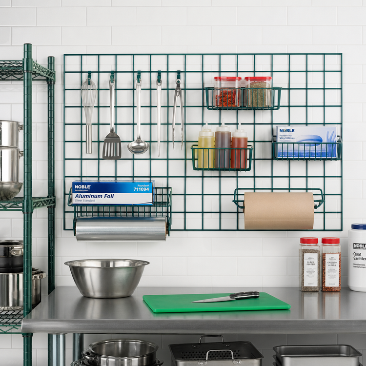 Product image #2 for Quantum Wall-Mounted Store Grid Panel, 54W x 33H, Green Epoxy Antimicrobial Finish
