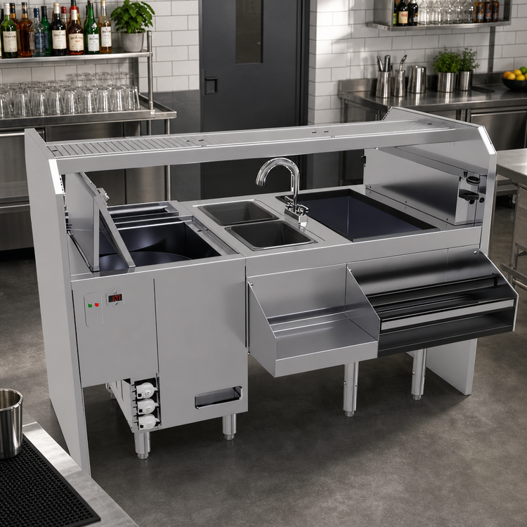 Product image #2 for Glastender Complete Style Pass-Thru Cocktail Station with GW24 Glasswasher, Leftward Workflow, 66-Inch W x 32-Inch D