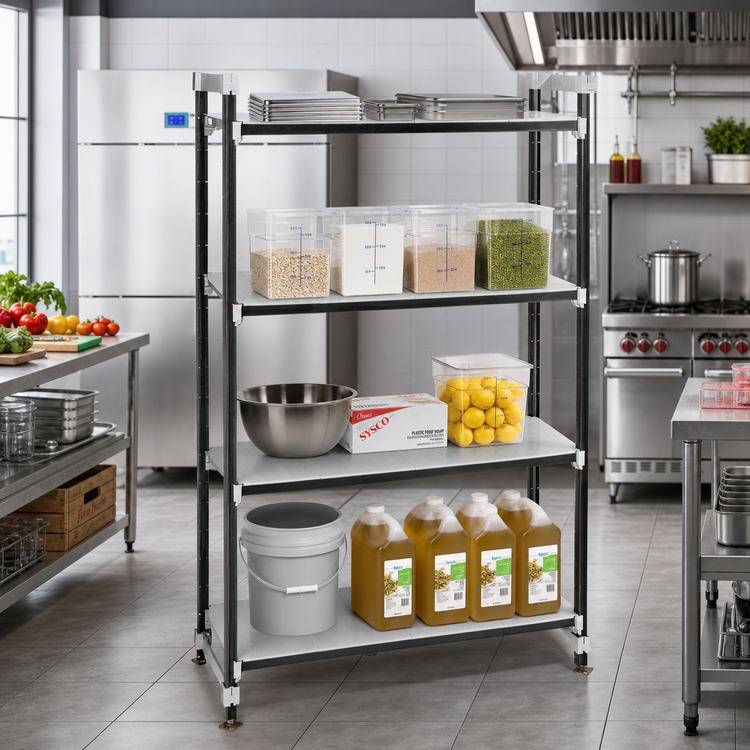 Product image #2 for Cambro Camshelving Elements XTRA High Density Top Rail Stationary Starter Unit, 4-Shelf Solid, 18 x 54 x 81 Inches, Speckled Gray