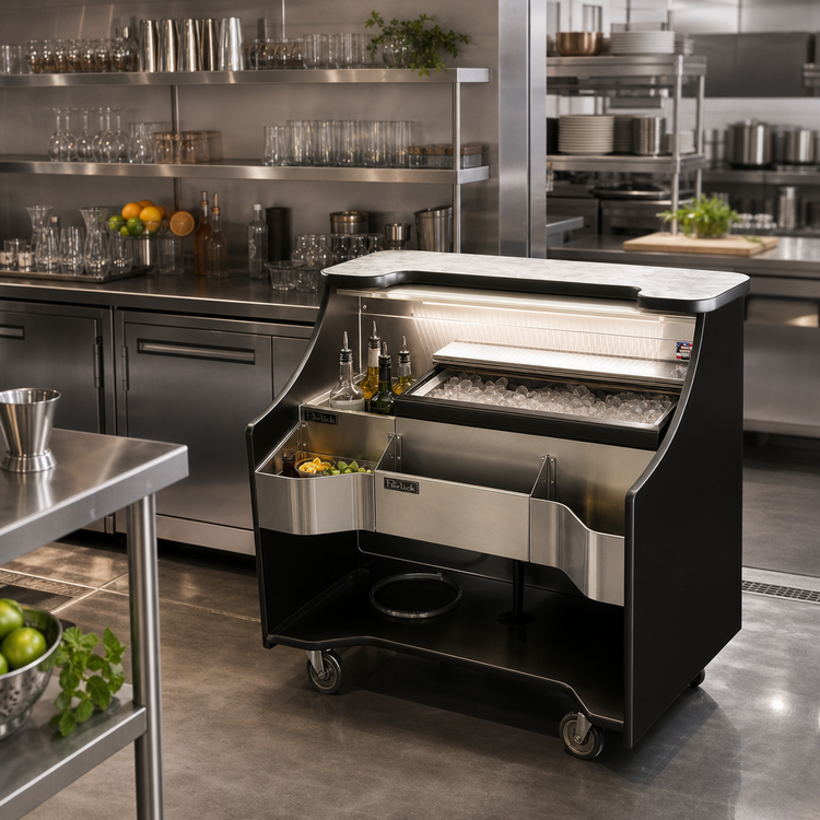 Product image #2 for Perlick Tobin Ellis Signature Mobile Bar with 42-Inch Bartending Width, Ice Chest, Bottle Well, and LED Task Lighting