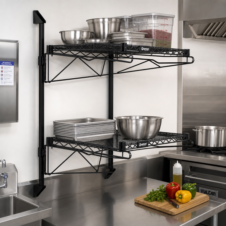 Product image #2 for Quantum Cantilever Double Shelf Wall-Mount Wire Shelving Unit, 30 x 14 Inches, Black Epoxy Finish