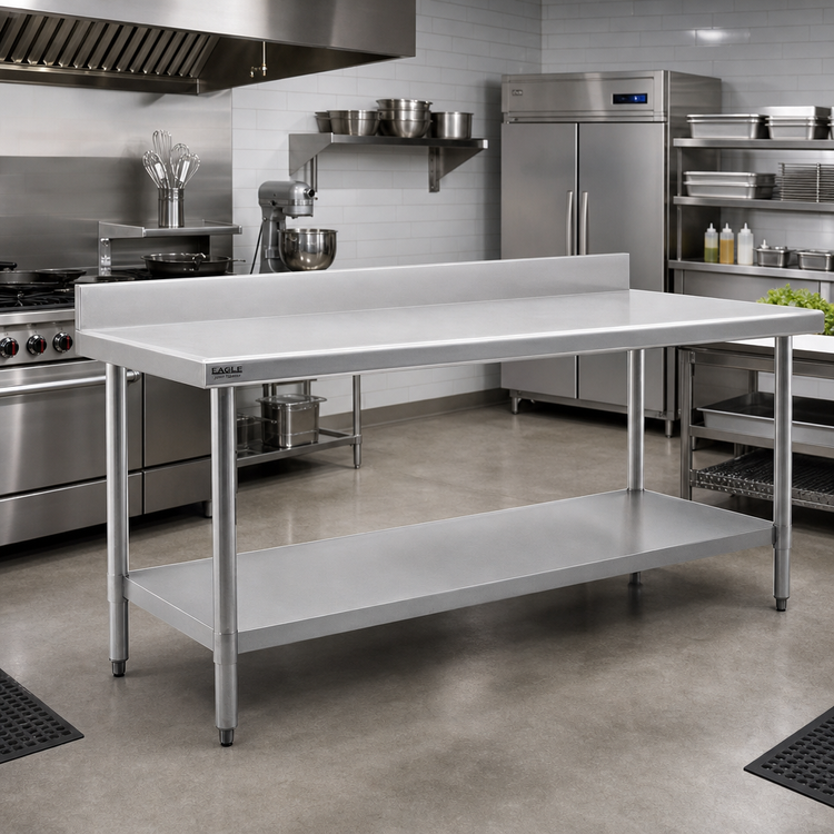 Product image #2 for Eagle Spec-Master Marine Series Stainless Steel Work Table with Backsplash and Undershelf, 72W x 36D