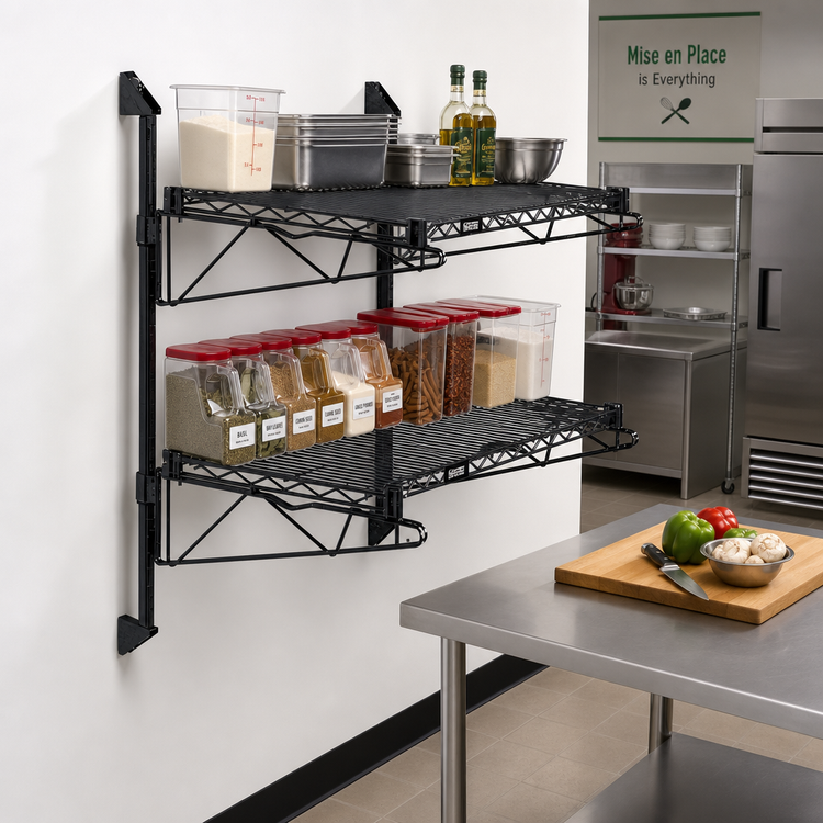 Product image #2 for Wall-Mount Cantilever Double-Shelf Unit with Two 54 x 24 Inch Shelves