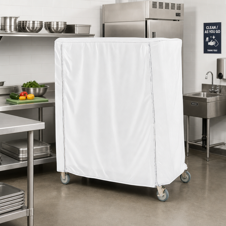 Product image #2 for Metro Waterproof Vinyl-Nylon Coated Banquet Cart Cover with PVC Zipper, 48 x 21 x 74 Inch, White