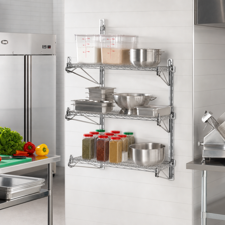 Product image #2 for Eagle Group Adjustable Post Wire Wall Mount Prepackaged End Unit for 18-Inch Deep Shelves, Chrome Plated, 54-Inch Posts