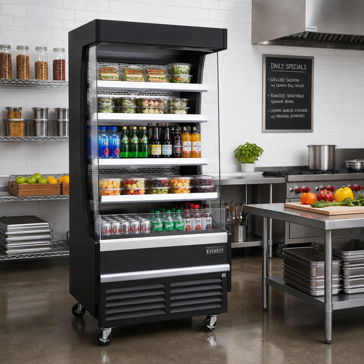 Product image #2 for Everest Refrigeration Vertical Open Display Merchandiser, 37-1/4"W x 28-3/8"D x 78"H, 12.8 Cu. Ft., Black