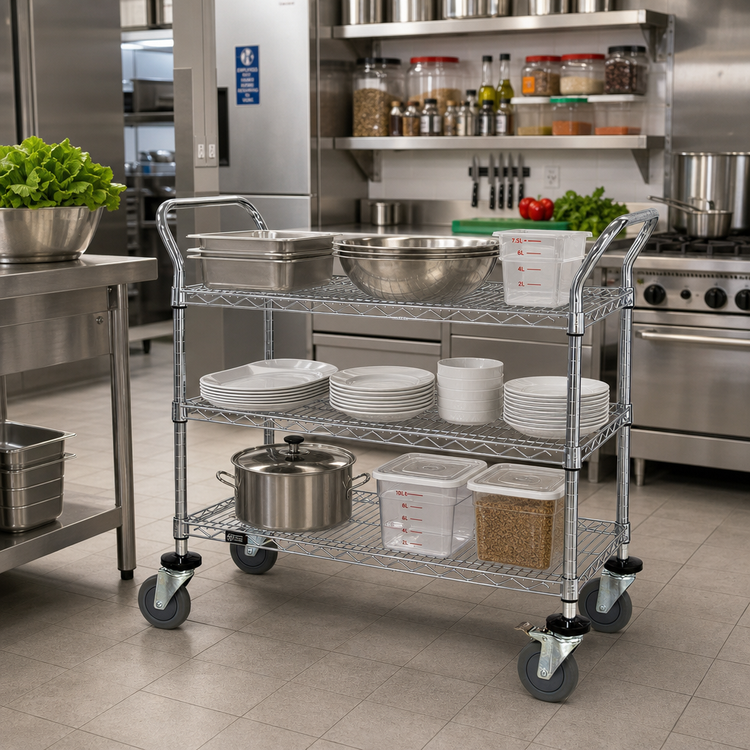 Product image #2 for Quantum 48-Inch x 18-Inch 3-Shelf Chrome-Plated Wire Utility Bus Cart