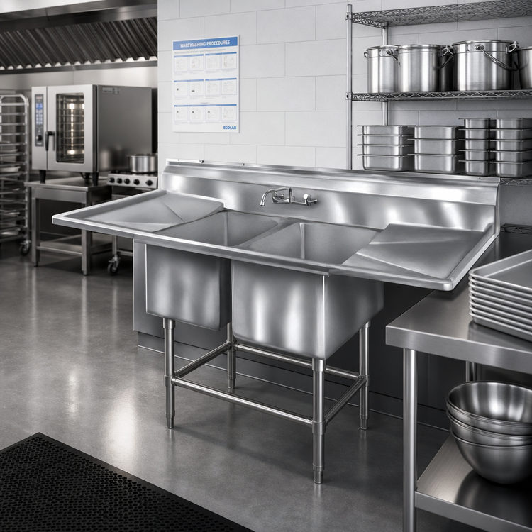 Product image #2 for Eagle Spec-Master FN2036-2-14/3 Coved Corner Two-Compartment Sink, 43W x 27D, 14-Gauge Stainless Steel