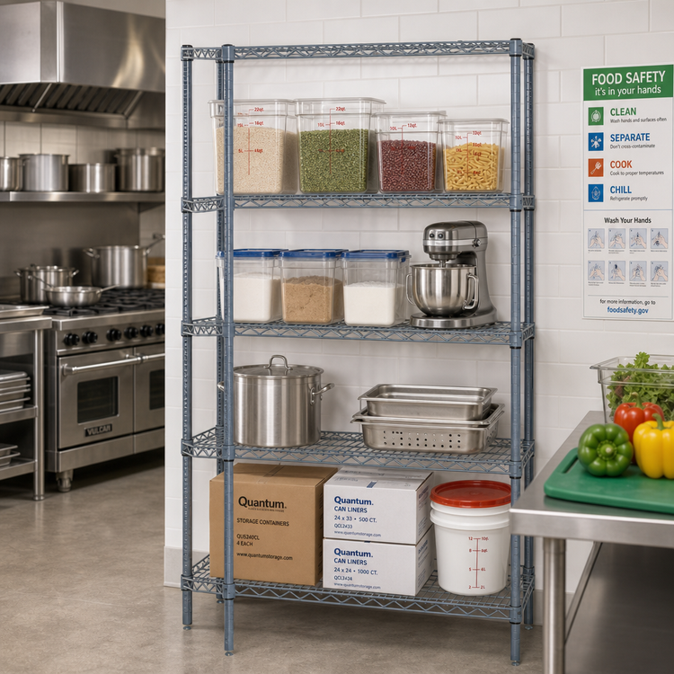 Product image #2 for Quantum Stationary Wire Shelving Starter Kit, 48 x 14 x 74 Inches, Gray Epoxy Antimicrobial Finish