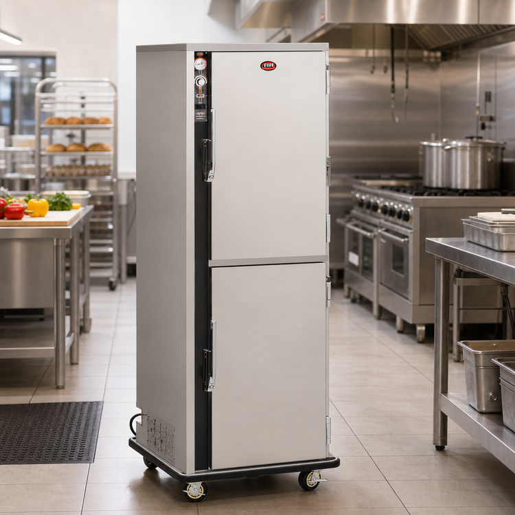 Product image #2 for FWE UHS-12P Mobile Pass-Thru Humidified Heated Holding Transport Cabinet with 12 Universal Tray Slides