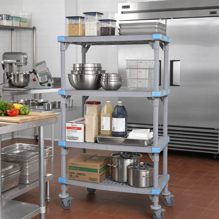Product image #2 for Quantum Millenia Mobile Polymer Shelving Starter Unit, 4 Shelves, 42 x 21 x 74 Inches, Gray