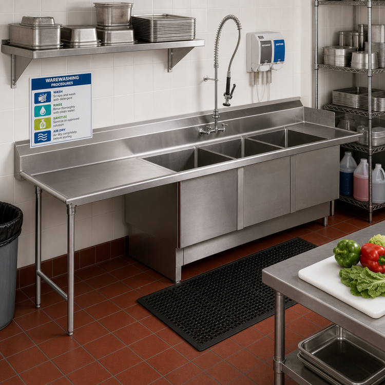 Product image #2 for Advance Tabco Left-Drainboard 3-Compartment Sink Dishtable with 24 x 24 x 14 Inch Bowls, 119 Inch Wide