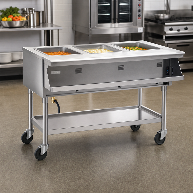 Product image #2 for Portable Sealed Well Electric Hot Food Table with Open Base, 3 Sealed Wells, 208V