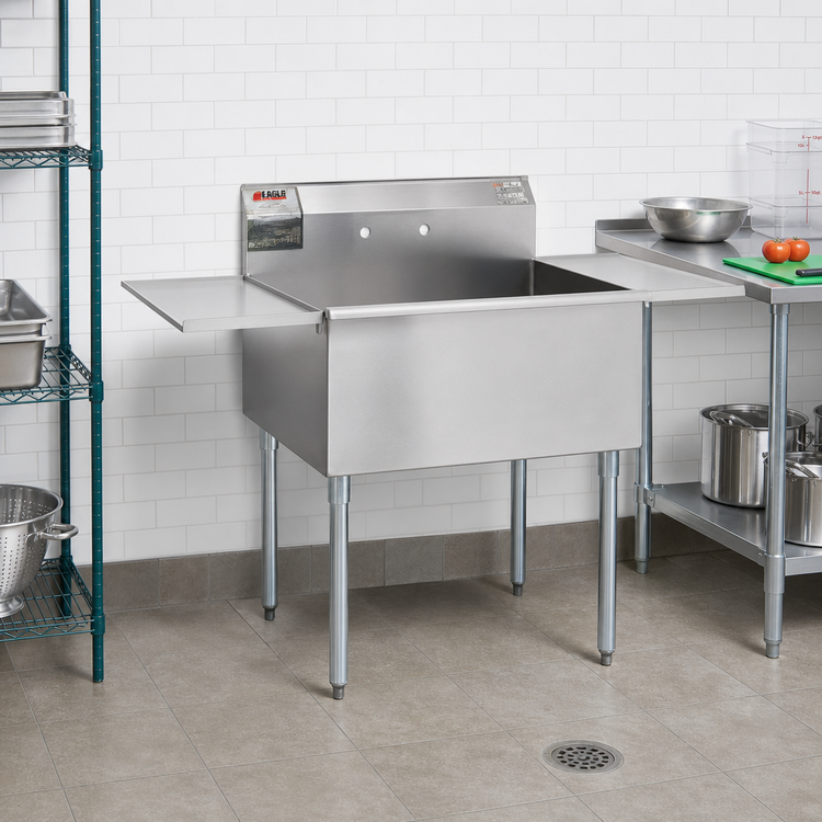 Product image #2 for Eagle Group 60-1/4 Inch Wide One-Compartment Utility Sink with Double Drainboards, 16-Gauge 430 Stainless Steel