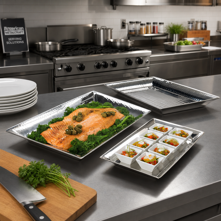 Product image #2 for American Metalcraft Rectangular Hammered Stainless Steel Serving Tray