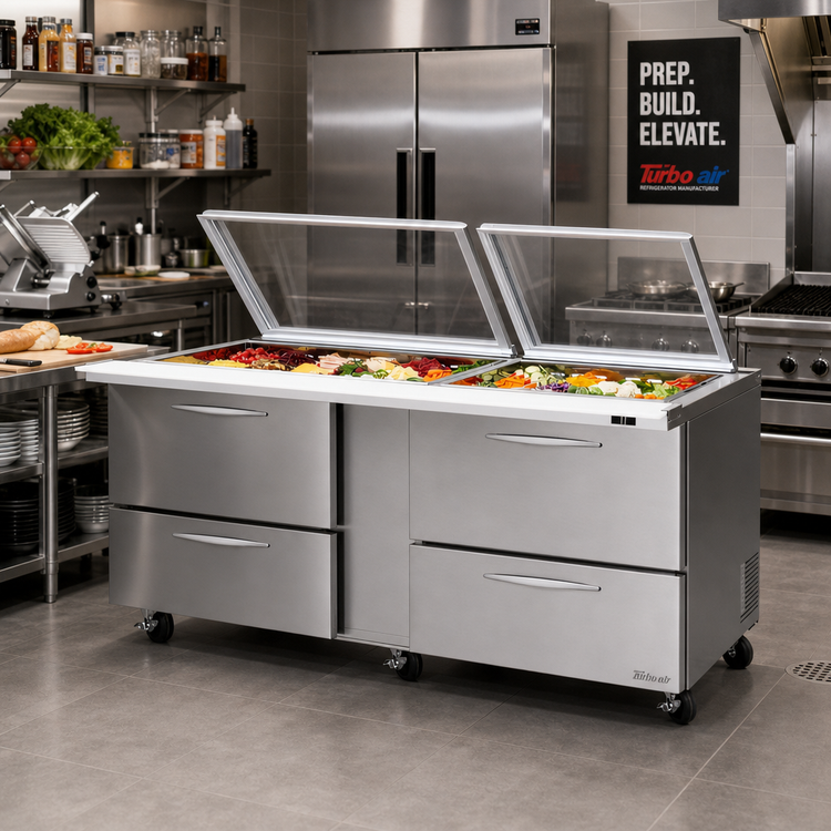 Product image #2 for Turbo Air PRO Series 2-Section Mega Top Sandwich/Salad Prep Table with Glass Lid