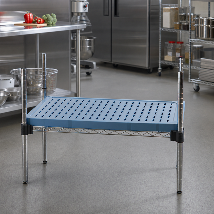 Product image #2 for QuadPlus 42" x 18" Louvered Blue Polymer Shelf Mat with Chrome Wire Frame