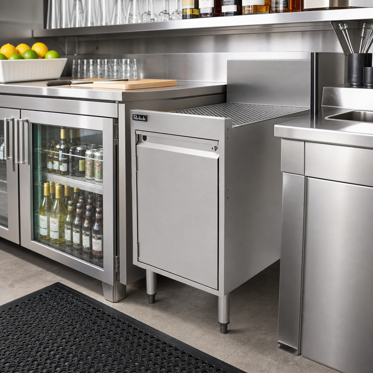 Product image #3 for Perlick Top Shelf Freestanding Underbar Storage Cabinet with Drainboard Top, 18 Inch Wide x 24 Inch Deep, Stainless Steel