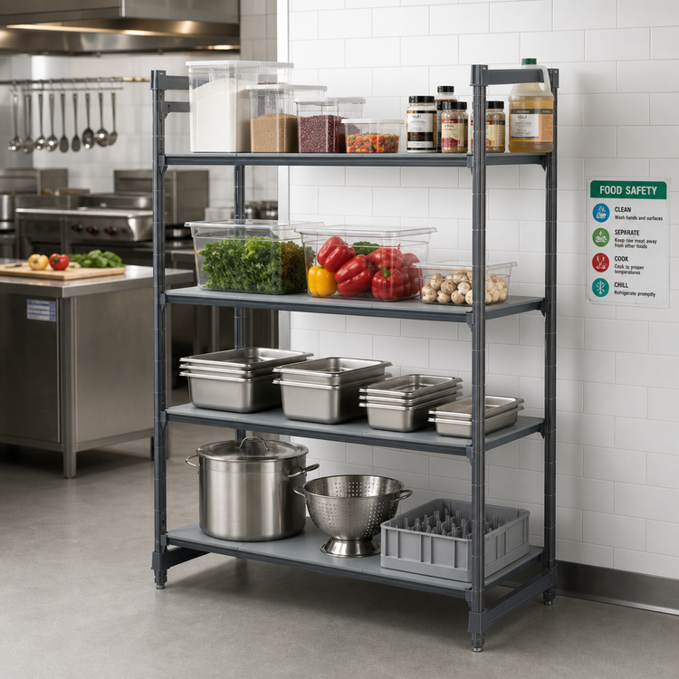 Product image #2 for Cambro Camshelving Basics Plus Stationary 4-Tier Solid Polymer Shelving Starter Unit, 21-Inch Deep x 48-Inch Long x 64-Inch High, Brushed Graphite