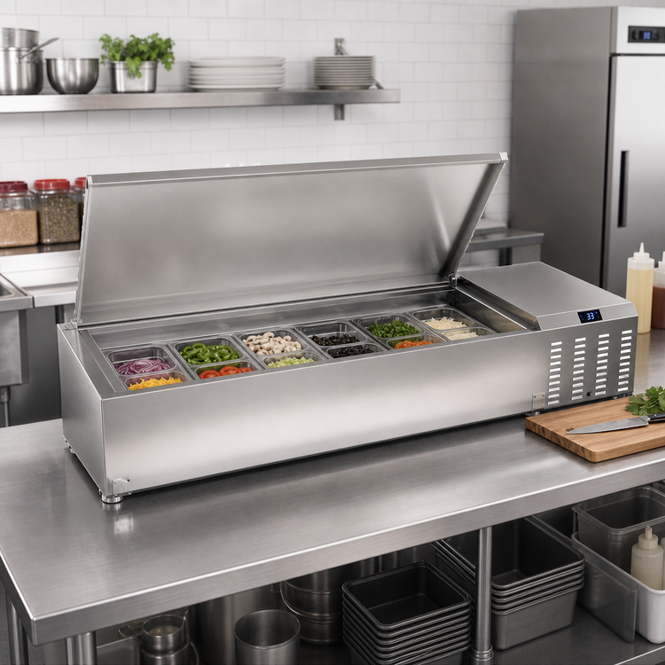 Product image #2 for Serv-Ware 46-Inch Refrigerated Topping Rail, 8 x 1/6 Pan Capacity, 115V