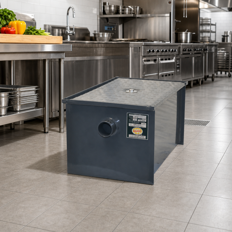 Product image #2 for John Boos GT-14 14 lb. Carbon Steel Grease Interceptor, 7 GPM, 2-Inch Inlet/Outlet