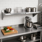 Thumbnail image #2 for John Boos Stallion BHS18144-14/304 144-Inch x 18-Inch Wall-Mounted 14-Gauge 300 Series Stainless Steel Shelf with Rear Up-Turn