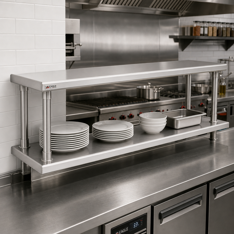 Product image #2 for Eagle 96-Inch W x 18-Inch D 304 Stainless Steel Pass-Thru Shelf with Overshelf