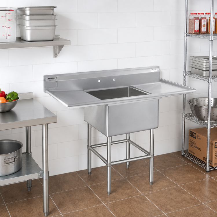 Product image #2 for Spec-Master FN Series 1-Compartment Sink with Left Drainboard, 47-1/2 x 27 Inch, 14/304 Stainless Steel Top