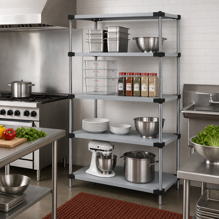 Product image #2 for Quantum Solid Stainless Steel Shelving Starter Kit, 30"W x 21"D x 63"H, 4-Shelf