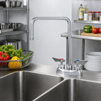 Thumbnail image #2 for Krowne DX-302 Commercial Deck-Mount Faucet, 4-Inch Centers, 8-1/2-Inch Double-Bend Gooseneck Spout, 1.8 GPM, Lever Handles