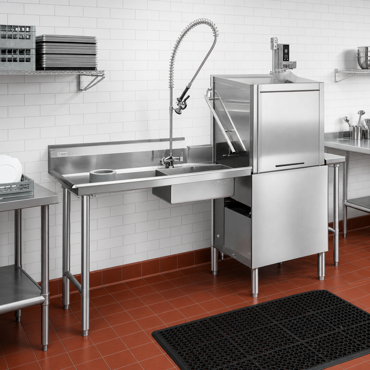 Product image #2 for Eagle Group Straight Soiled Dishtable with Pre-Rinse Sink, 96 Inch Left-to-Right Operation, 16/430 Stainless Steel Top