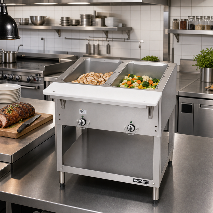 Product image #2 for Aerohot E302 Electric Hot Food Station with 2 Open Wells and Poly Carving Board