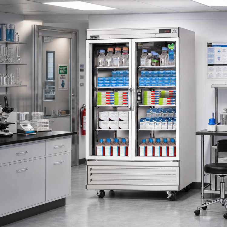 Product image #2 for Everest Refrigeration Two-Section Laboratory Refrigerator with Full-Height Glass Doors, 33 Cu. Ft., Bottom-Mount R290