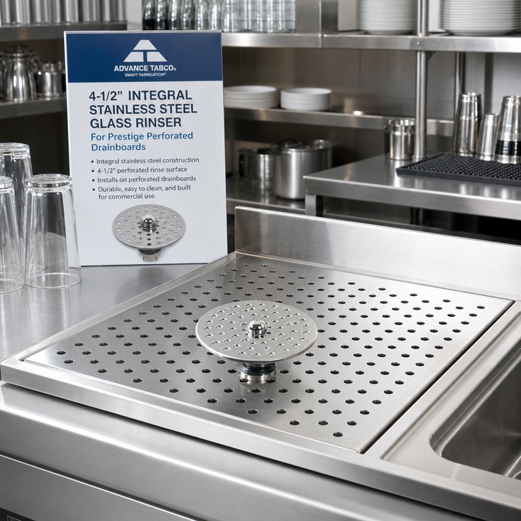 Product image #2 for Advance Tabco 4-1/2-Inch Integral Stainless Steel Glass Rinser for Prestige Perforated Drainboards