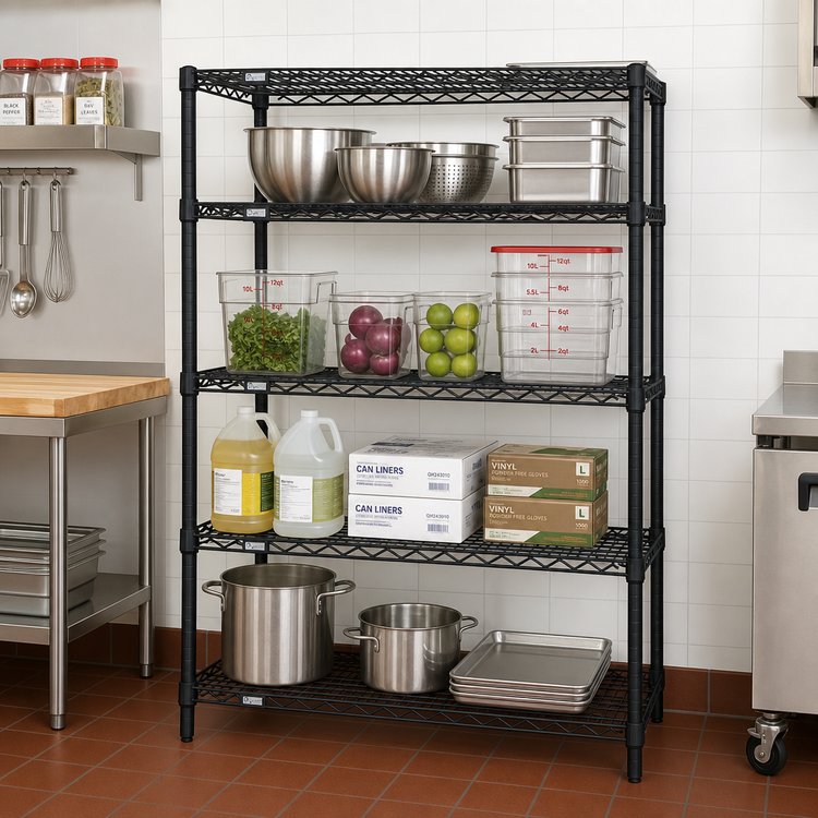 Product image #2 for Quantum 48"W x 36"D x 54"H Black Epoxy Antimicrobial Stationary Wire Shelving Starter Kit