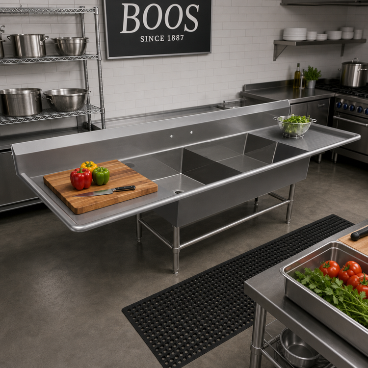 Product image #2 for John Boos Pro-Bowl 3-Compartment Platter Sink with Dual Drainboards, 119-3/16 Inches Wide