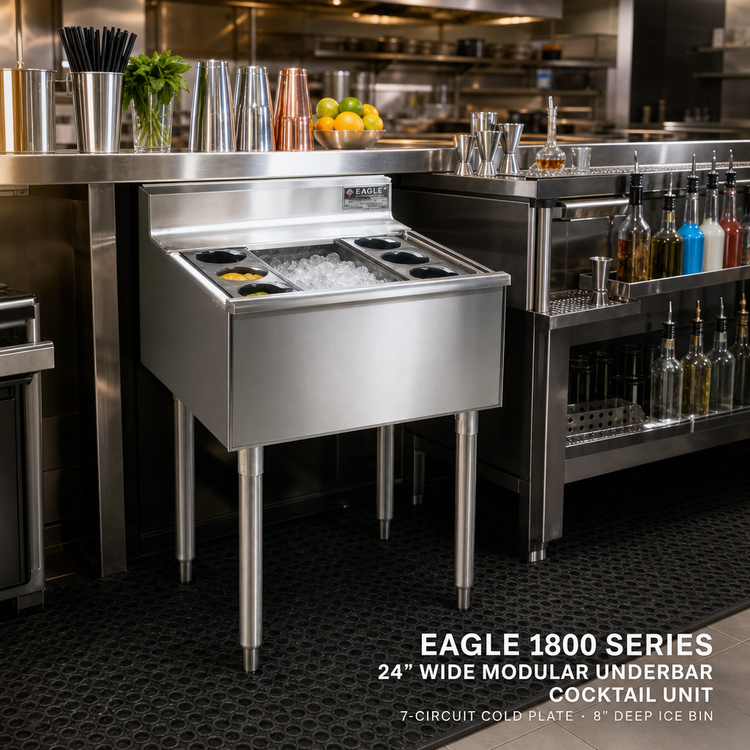 Product image #2 for Eagle 1800 Series 24-Inch Wide Modular Underbar Cocktail Unit with 7-Circuit Cold Plate and 8-Inch Deep Ice Bin