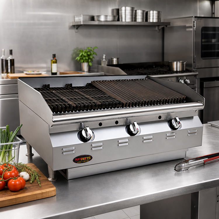Product image #2 for RedHots Chef Line 24-Inch Countertop Natural Gas Lava Rock Charbroiler