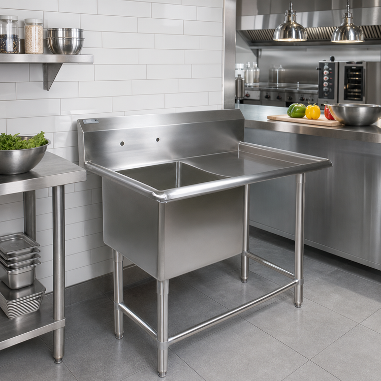 Product image #2 for John Boos Pro-Bowl 1-Compartment Stainless Steel Sink with Right Drainboard and Backsplash