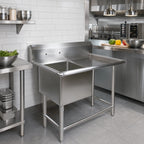 Thumbnail image #2 for John Boos Pro-Bowl 1PB20-1D18R 1-Compartment Stainless Steel Floor Sink with Right Drainboard, 20 x 20 x 12 in. Bowl, 10 in. Backsplash