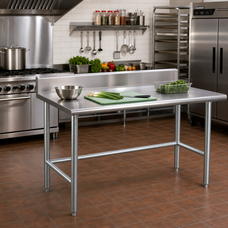 Product image #2 for Advance Tabco 60" x 24" 16-Gauge 304 Stainless Steel Work Table with 5" Backsplash and Galvanized Open Base