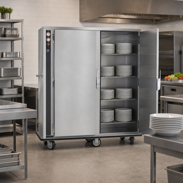 Product image #3 for FWE P-Series Electric Heated Banquet Cart, Double Door, 160-200 Covered Plate Capacity