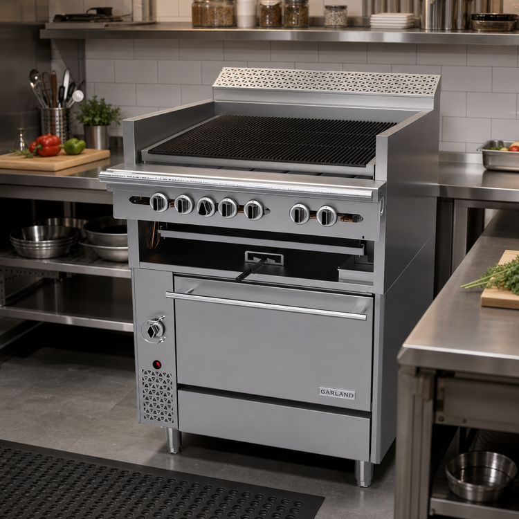 Product image #2 for Garland Cuisine Series 36-Inch Heavy Duty Gas Char-Broiler Range with Cast Iron Radiant Broiler and Standard Oven