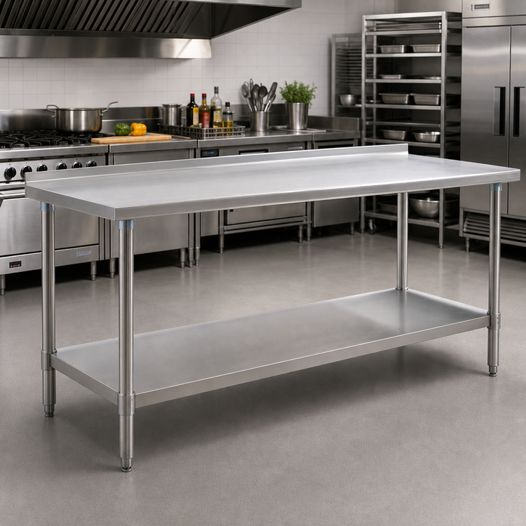 Product image #2 for Eagle Group Spec-Master 144-Inch x 30-Inch Stainless Steel Work Table with Rear Up-Turn and Adjustable Undershelf