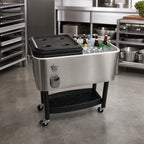 Thumbnail image #2 for Crestware COOLER1 17-Gallon Stainless Steel Garden Cooler on Stand with Folding Lid and Locking Wheels