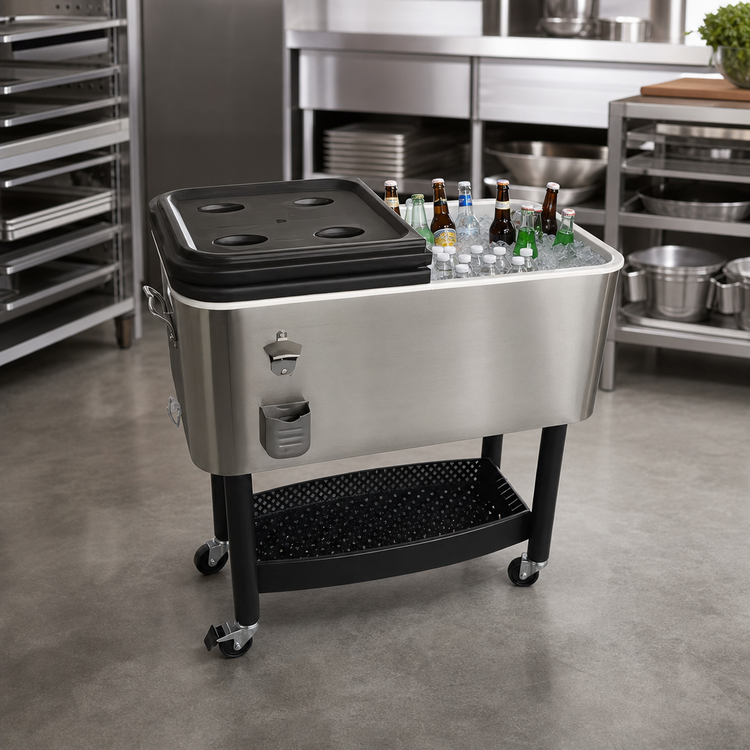Product image #2 for Crestware 17-Gallon Stainless Steel Garden Cooler on Stand with Wheels