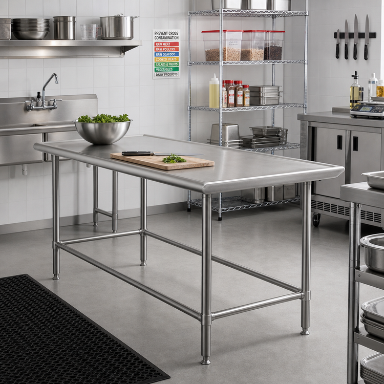 Product image #2 for Eagle Group Spec-Master Marine Series 48 x 30 Inches 14-Gauge Stainless Steel Work Table with Marine Edge, Open Base