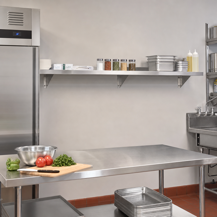 Product image #2 for Sapphire Manufacturing 120-Inch x 16-Inch Wall-Mounted Stainless Steel Shelf